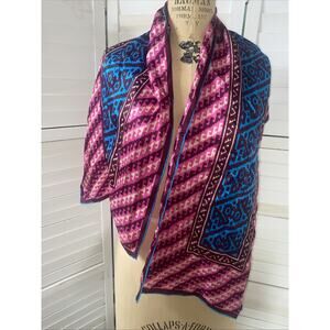 Vintage 40s 50s 100% Silk Scarf 52” x 14” Made In Japan Hand Rolled Hem